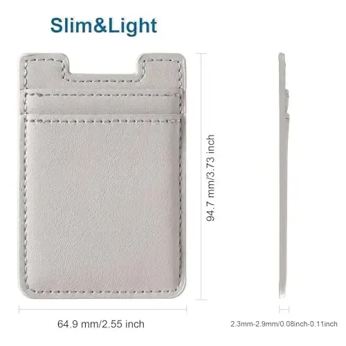 2Pack Phone Wallet,Leather Phone Card Holder Adhesive Stick On Credit Card Pocket for Back of Phone Case iPhone and Android-White,Grey - Fulgamo (1)