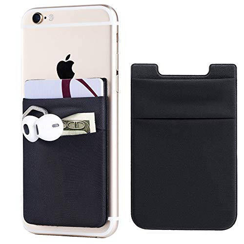 Fulgamo 2Pack Adhesive Phone Pocket,Cell Phone Stick On Card Wallet Sleeve,Credit Cards/ID Card Holder(Double Secure) with Sticker for Back of iPhone,Android and All Smartphones-Black - 1