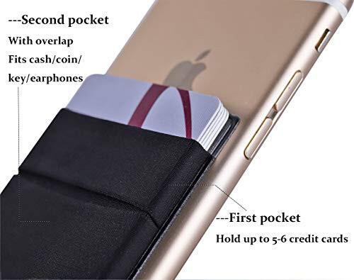 Fulgamo 2Pack Adhesive Phone Pocket,Cell Phone Stick On Card Wallet Sleeve,Credit Cards/ID Card Holder(Double Secure) with Sticker for Back of iPhone,Android and All Smartphones-Black - 3