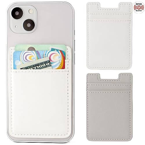 Fulgamo 2Pack Phone Wallet, Leather Phone Card Holder Adhesive Stick On Credit Card Pocket for Back of Phone Case iPhone and Android-White,Grey - 7