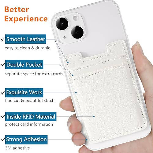 Fulgamo 2Pack Phone Wallet, Leather Phone Card Holder Adhesive Stick On Credit Card Pocket for Back of Phone Case iPhone and Android-White,Grey - 8