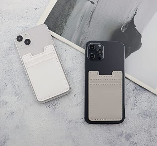 Fulgamo 2Pack Phone Wallet, Leather Phone Card Holder Adhesive Stick On Credit Card Pocket for Back of Phone Case iPhone and Android-White,Grey - 13