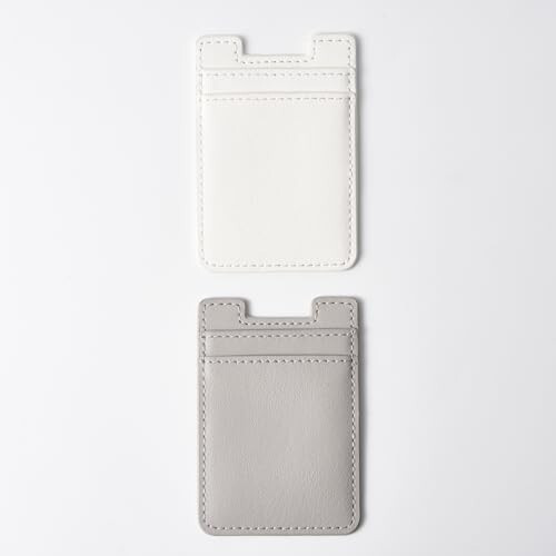 Fulgamo 2Pack Phone Wallet, Leather Phone Card Holder Adhesive Stick On Credit Card Pocket for Back of Phone Case iPhone and Android-White,Grey - 12