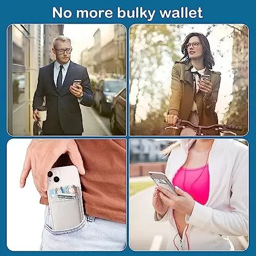 Fulgamo 2Pack Phone Wallet, Leather Phone Card Holder Adhesive Stick On Credit Card Pocket for Back of Phone Case iPhone and Android-White,Grey - 3