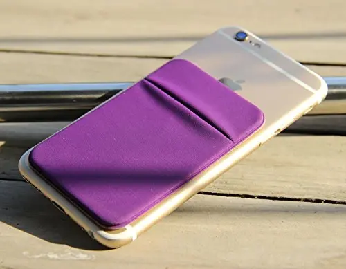 Fulgamo 3Pack Cell Phone Card Holder Pocket for Back of Phone,Stretchy Stick on Wallet Credit Card ID Case Pouch Sleeve Self Adhesive Sticker with Flap for iPhone Samsung Galaxy-2Black+1Purple - 6