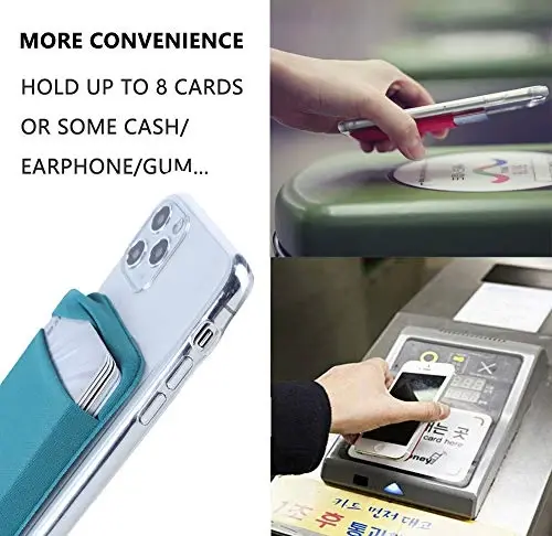 Fulgamo 3Pack Cell Phone Card Holder Pocket for Back of Phone,Stretchy Stick on Wallet Credit Card ID Case Pouch Sleeve Self Adhesive Sticker with Flap for iPhone Samsung Galaxy-2Black+1Teal Green - 5