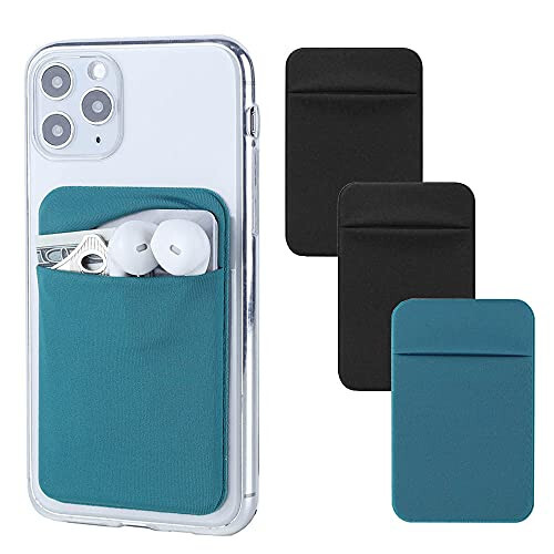 Fulgamo 3Pack Telefon Kart Tutgichi Cho'ntagi Telefonning Orqa Tomoniga, Cho'ziluvchan Yopishqoq Hamyon Kredit Karta ID Korpusi Cho'ntagi Yengli O'z-o'zidan Yopishqoq Stiker Qopqog'i bilan iPhone Samsung Galaxy uchun - 2 Qora + 1 Ko'k - 8