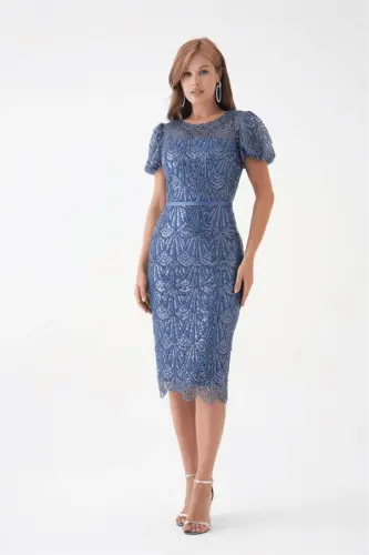 Full Beaded Pen Dress - INDIGO BLUE - 1
