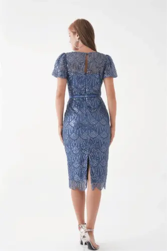 Full Beaded Pen Dress - INDIGO BLUE - 5
