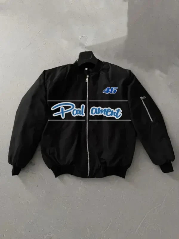 Full Fit Long Sleeve Printed Bomber Jacket - Black - 1