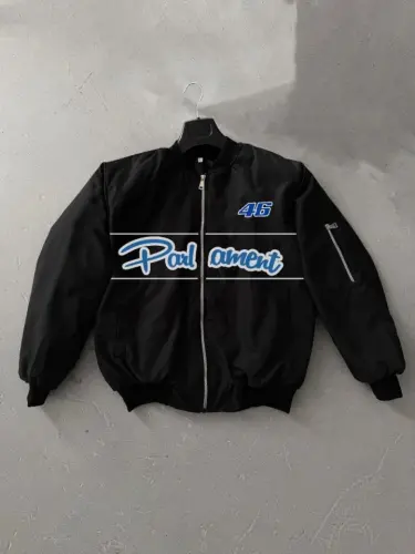 Full Fit Long Sleeve Printed Bomber Jacket - Black - 1