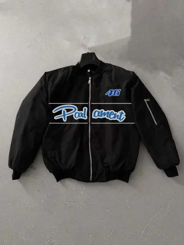 Full Fit Long Sleeve Printed Bomber Jacket - Black - 1