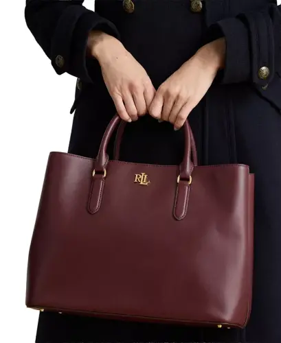 Full-Grain Leather Large Marcy Satchel Bag - Dark Garnet - LAUREN RALPH LAUREN (1)