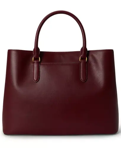 Full-Grain Leather Large Marcy Satchel Bag - Dark Garnet - 4