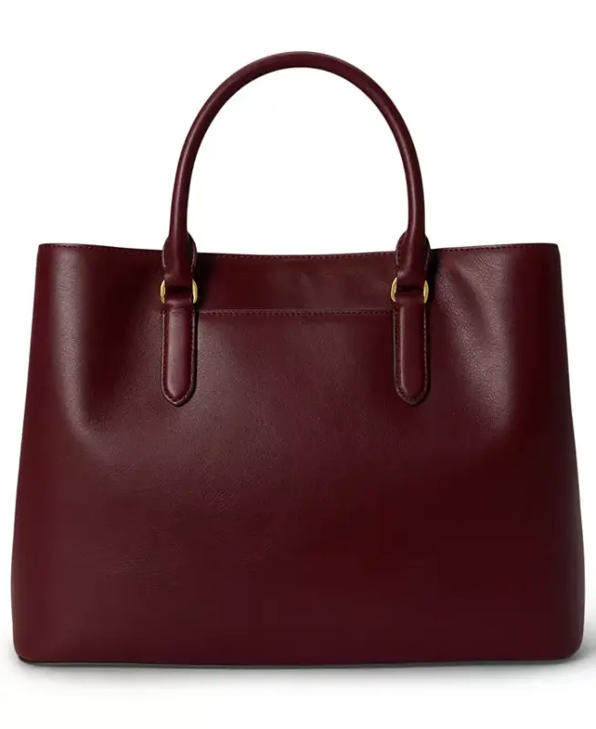 Full-Grain Leather Large Marcy Satchel Bag - Dark Garnet - 4