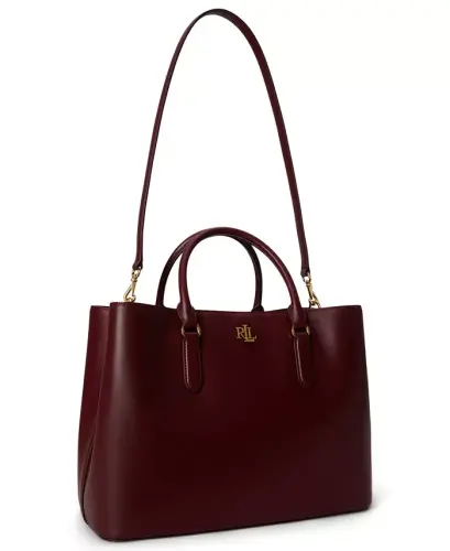 Full-Grain Leather Large Marcy Satchel Bag - Dark Garnet - 5