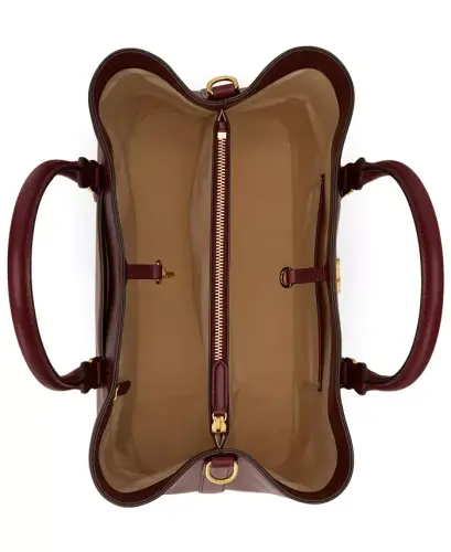 Full-Grain Leather Large Marcy Satchel Bag - Dark Garnet - 6