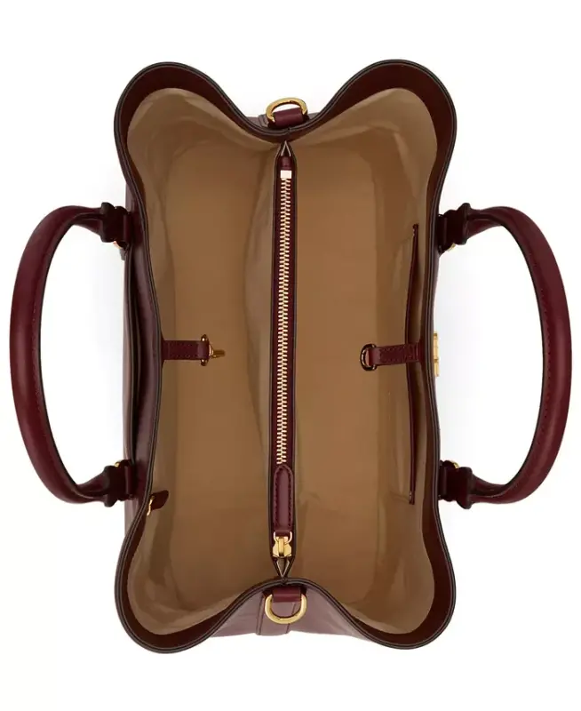 Full-Grain Leather Large Marcy Satchel Bag - Dark Garnet - 6