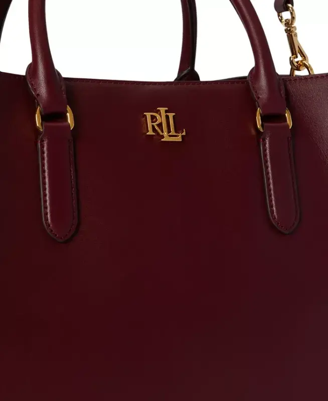 Full-Grain Leather Large Marcy Satchel Bag - Dark Garnet - 7