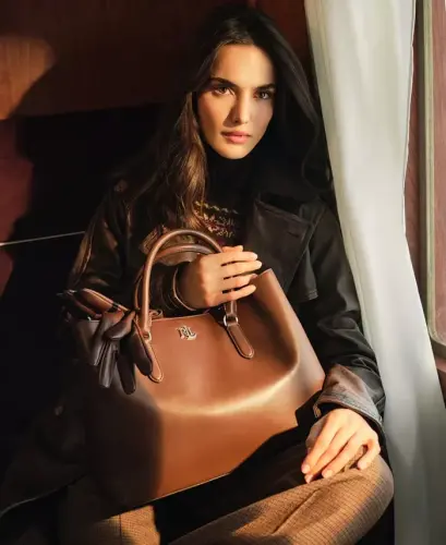Full-Grain Leather Large Marcy Satchel Bag - Dark Garnet - 8