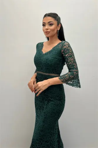 Full Güpür Balık Elbise - ZÜMRÜT YEŞİLİ - BÜYÜKBEDENIZ (1)