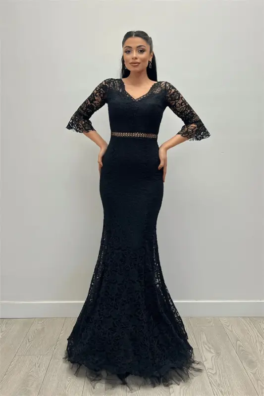 Full Lace Mermaid Dress - BLACK - BÜYÜKBEDENIZ
