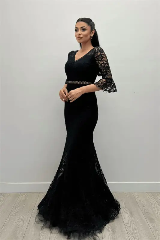 Full Lace Mermaid Dress - BLACK - 2