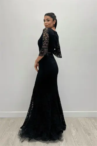 Full Lace Mermaid Dress - BLACK - 5