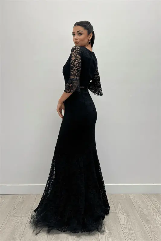 Full Lace Mermaid Dress - BLACK - 5