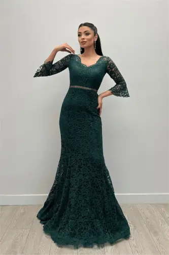 Full Lace Mermaid Dress - EMERALD GREEN - 1