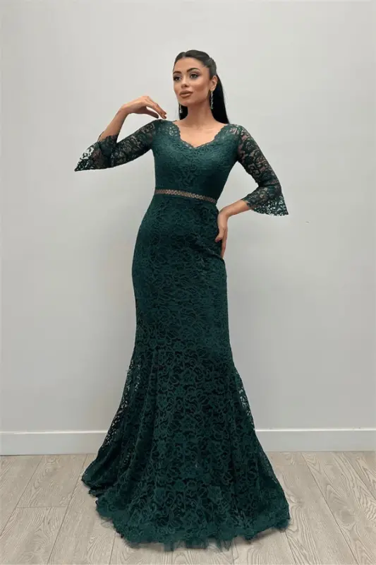 Full Lace Mermaid Dress - EMERALD GREEN - BÜYÜKBEDENIZ