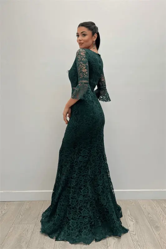 Full Lace Mermaid Dress - EMERALD GREEN - 4