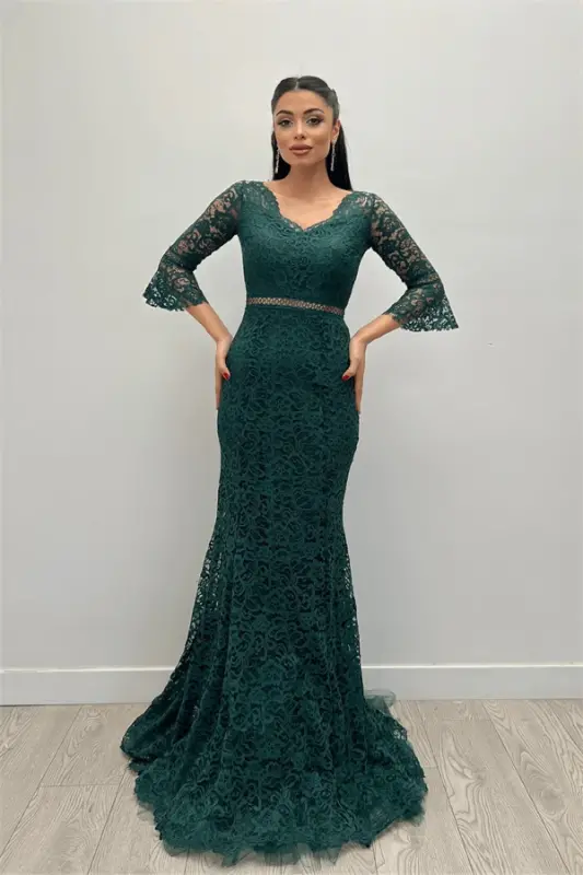 Full Lace Mermaid Dress - EMERALD GREEN - 5