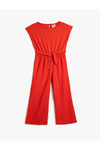 Full Length Sleeveless Round Neck Jumpsuit with Belt Detail - 5