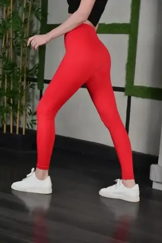 Full Lycra Extra Shaping High Waist Slim Fit Daily Sports Leggings - Red - BÜYÜKBEDENIZ (1)