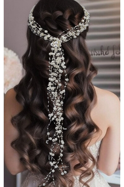 Full Pearl Design White Engagement, Wedding, Outdoor Shoot, Bridal Crown Hair Accessory - 2