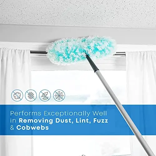Fuller Brush Fuzzy Fan Duster – Shift va tozalovchi shift foniy, devorlar, yog'och buyumlar – Polystatik va mikrofiber chang, tuklar, o'rgimchak to'rlari va kirlarni ushlaydi va ushlab turadi - Fan Duster boshi faqat (Teal) - 3