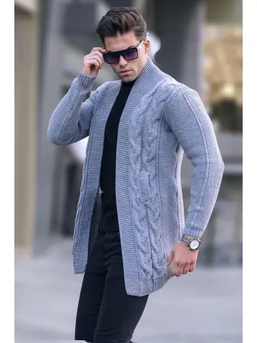 Gri Füme Basic Örgü Hırka 5996-Gri 