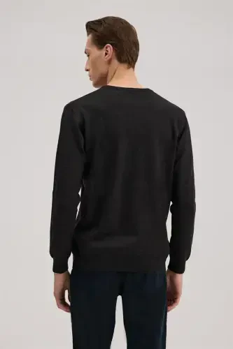 Füme Bordo Klasik Fit Bisiklet Yaka Desenli Triko - 4