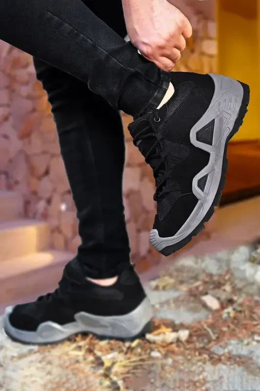 Füme Çizgili Kauçuk Unisex Trekking Bot-füme siyah - 1