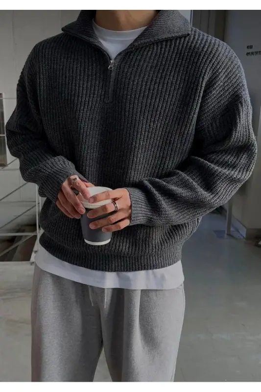 füme erkek salaş oversize triko kışlık kazak premium kalite-Turuncu - COOL TARZ