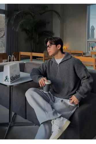 füme erkek salaş oversize triko kışlık kazak premium kalite-Turuncu - 3