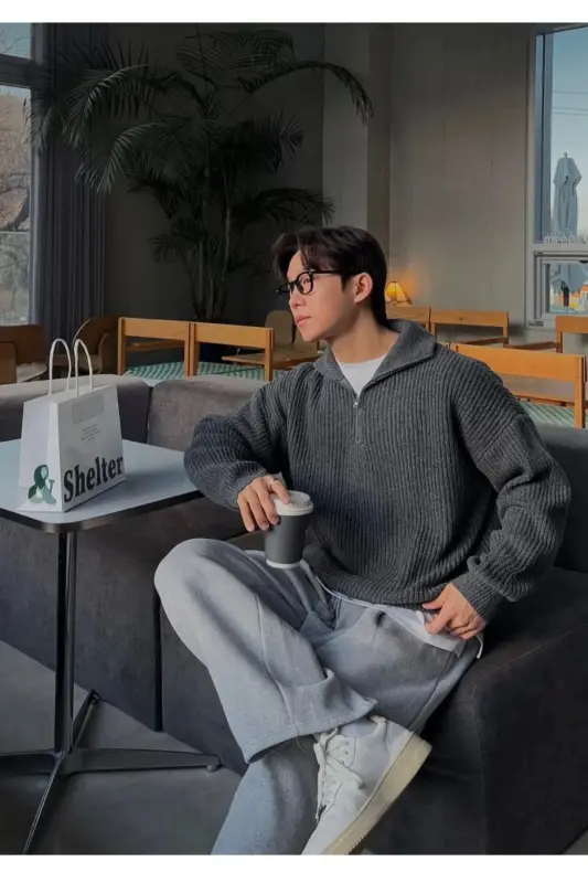 füme erkek salaş oversize triko kışlık kazak premium kalite-Turuncu - 3