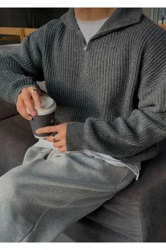 füme erkek salaş oversize triko kışlık kazak premium kalite-Turuncu - 4