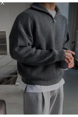 füme erkek salaş oversize triko kışlık kazak premium kalite-Turuncu - COOL TARZ (1)