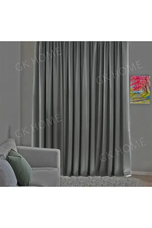 Füme Gri Blackout Perde , Karartma Işık Geçirmez Perde , Pilesiz Dikim (Tek Kanat Fon Perde)-Füme Gri - 2