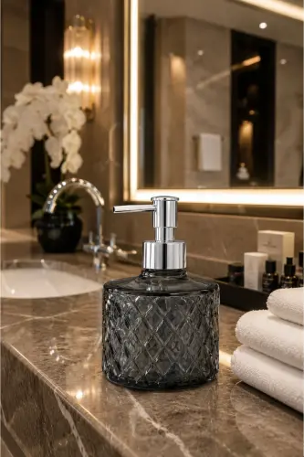 FÜME Kristal Cam Sıvı Sabunluk - Füme Modern Lüks Banyo Aksesuarı Dekoratif Sıvı Sabunluk Sabun Dispenseri Banyo & Mutfak İçin Tezgah Üstü Lavabo Bulaşık Deterjanı El Sabunu - Füme - 7