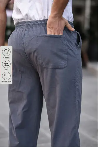 Füme Renk Erkek Yazlık Keten Karışımı Relaxed Pantolon - FÜME-FÜME - 3