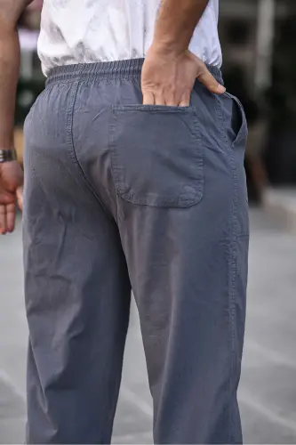 Füme Renk Erkek Yazlık Keten Karışımı Relaxed Pantolon - FÜME-FÜME - 6