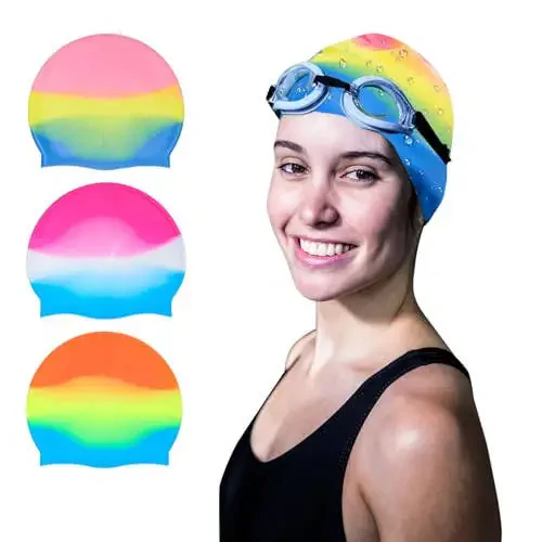 Fumwase 6PCS Unisex Teenagers Silicone Swim Caps Waterproof Swimming Hat Adult Swimming Cap Elastomeric for Short Hair - 4